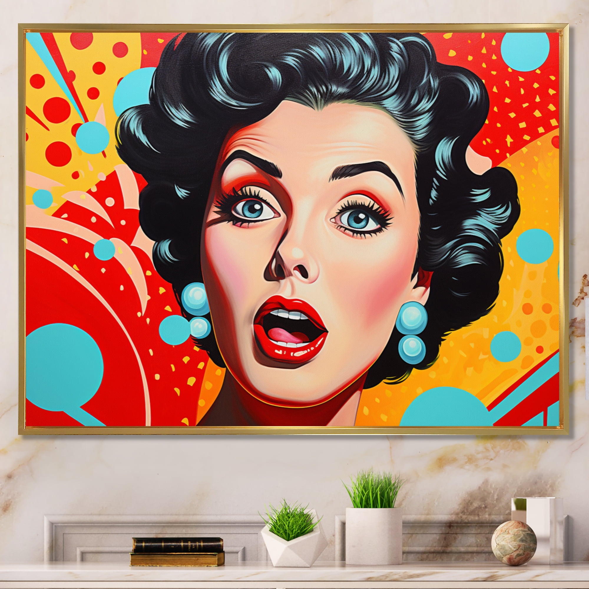 古塔つみ over print POP ART canvas blue ED11 Designart Pop Art Oversized framed wall art decor, Pop Art framed
