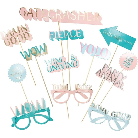 Cheerland 13 Pcs Birthday Photo Booth Props for Party Girls Fully Assembled in Pastel Colors