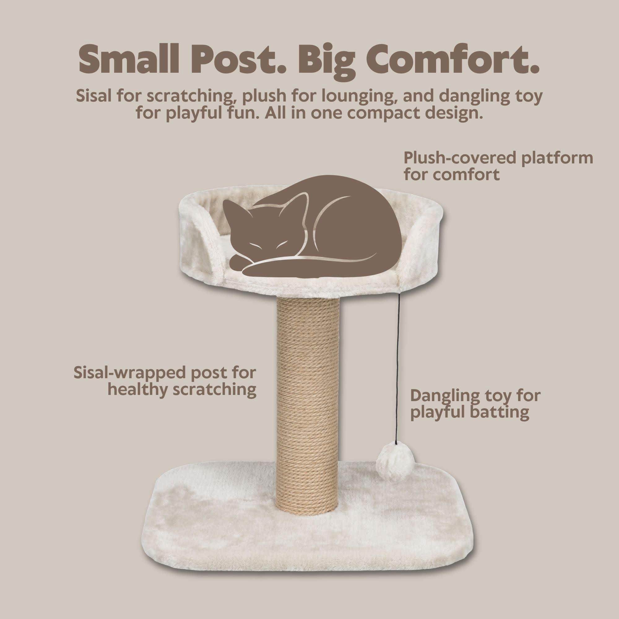 TRIXIE Mica Sisal 18" Cat Scratching Post with Plush Platform, Light Gray-Greige