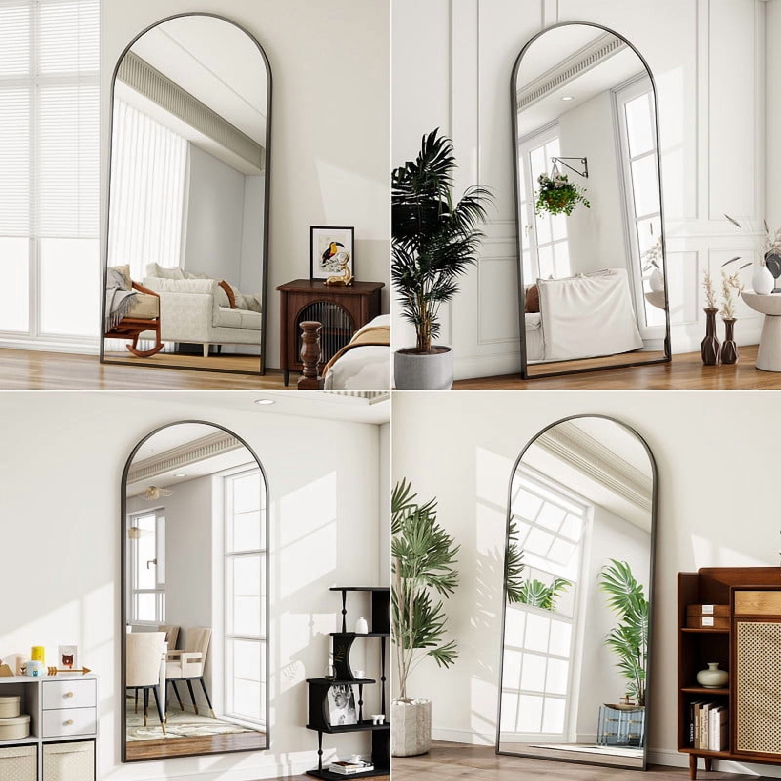 Mirrasia 71" x 30" Arched Full Length Mirror With Stand Floor Mirror Wall Mounted, Black