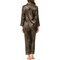 thumbnail image 3 of Conjunto de salón de satén para mujer INSPIRE CHIC, camisa de manga larga con botones y pantalones de pijama de seda L marrón, 3 of 7