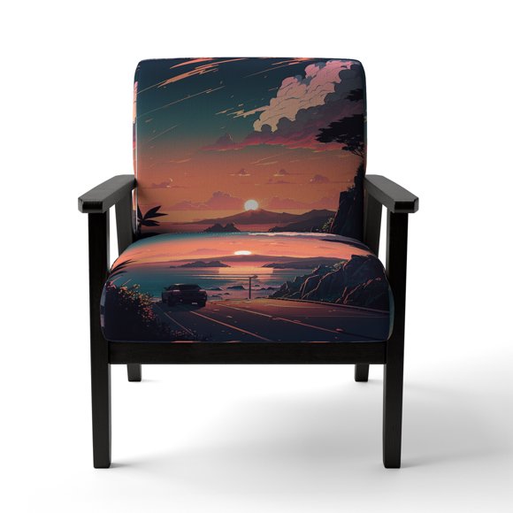 Designart « Journey Toward the Sunset Sun II » Fauteuil d'Appoint Rembourré Paysage et Nature Rose - Fauteuil Moderne pour Salon