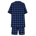 thumbnail image 3 of Amzcrzy Pajamas for Women Set Cotton Linen V-Neck Button Down Short Sleeve Classic Plaid Pajamas Women with Drawstring Shorts 2 Piece Outfits Loungewear Sets S-5Xl Blue 5XL, 3 of 8
