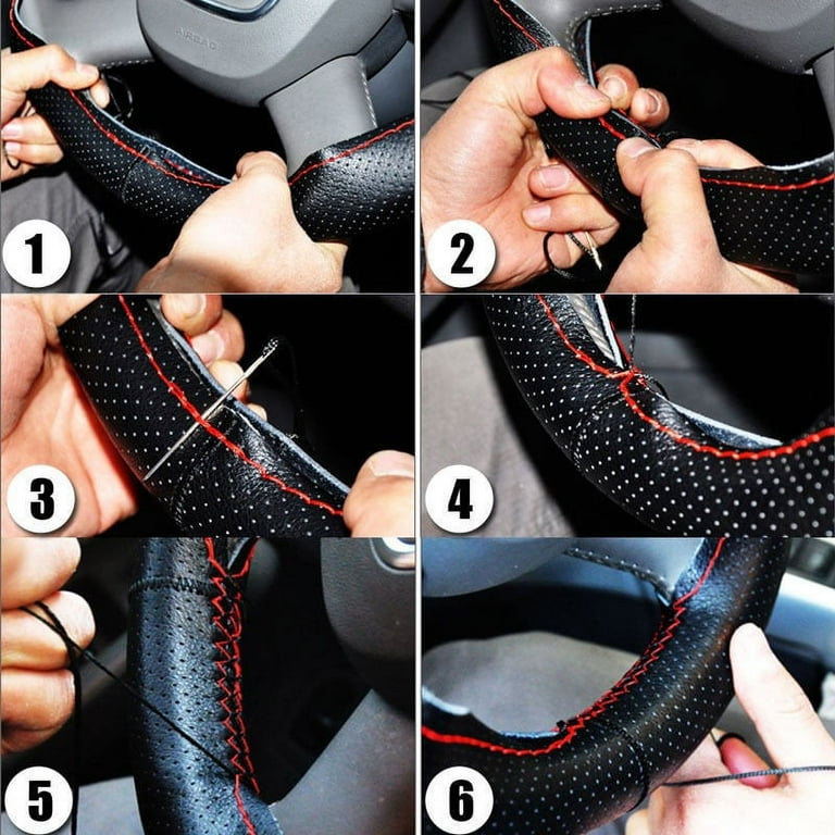 Hand Sewing Steering Wheel Cover Microfiber Leather Sweat Absorbent Car Steering Wheel Cover