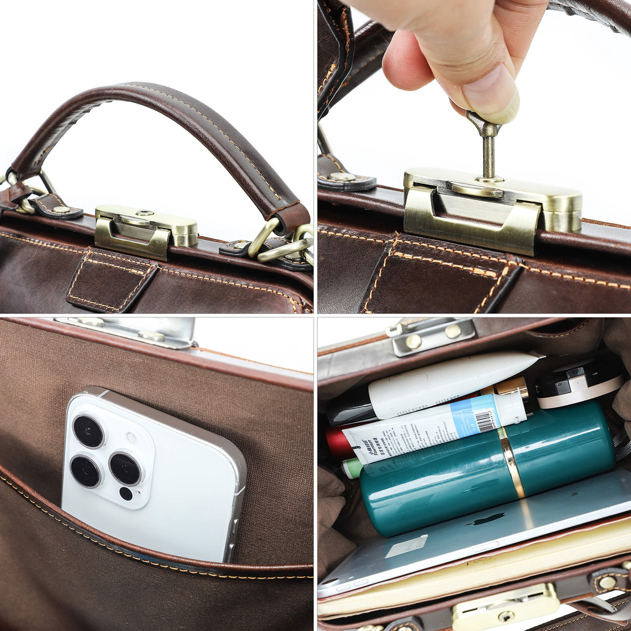 Contact's Full Grain Leather Doctor Bag Purse for Women Vintage Handbag Large Top Handle Satchel Bag (Coffee)