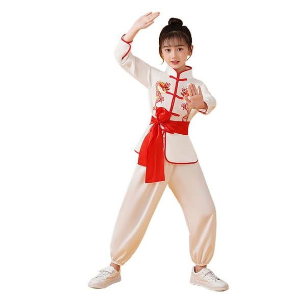 WOYY Boys Chinese Style Martial Arts Uniform Long Sleeve Top Pants Wushu Tai Chi Outfits, Sizes 15-16