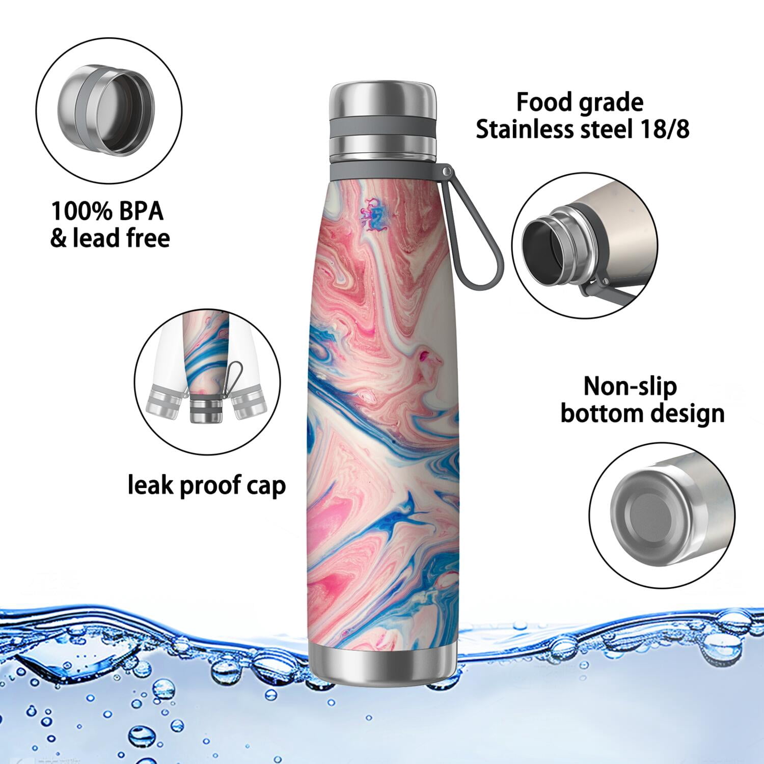 29oz Insulated Water Bottle with Tea Infuser, Stainless Steel Travel Mug, Liquid & Marble Print