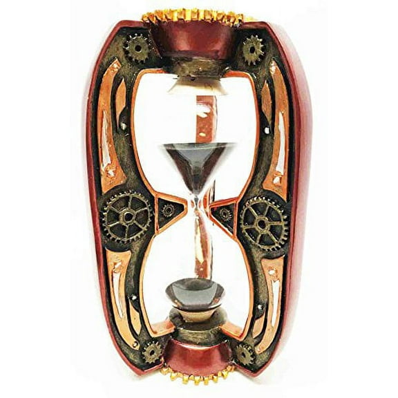 Past Present and Future Time Warp Steampunk Gearwork Sandtimer Black Sand Sculpture