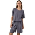 thumbnail image 2 of Bnwani Womens Pajamas Crew Neck Pajamas Sets Shirts and Shorts Breathable Sleepwear Dark Gray 2XL, 2 of 8