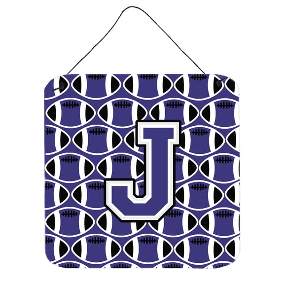 Letter J Football Purple and White Wall or Door Hanging Prints
