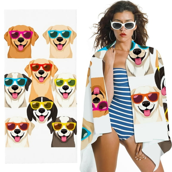 RKSupls Cool Dogs Microfiber Beach Towel, Extra Large Quick Dry Lightweight Absorbent Towel for Travel Swimming Camping, Soft Super Absorbent- 30x60 in