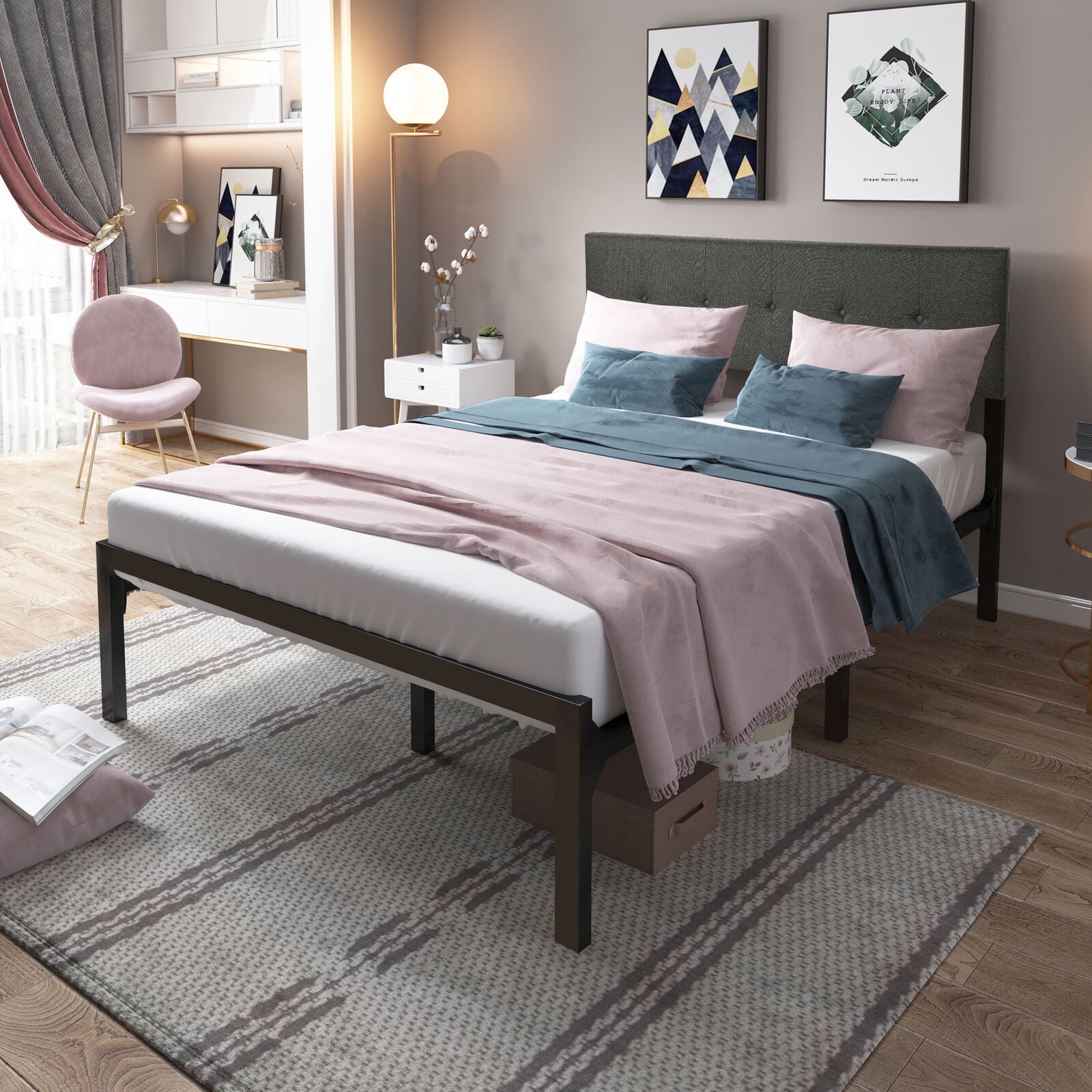YITAHOME Upholstered Bed Frame with Adjustable Headboard Metal Slat, No Box Spring Needed (Full)