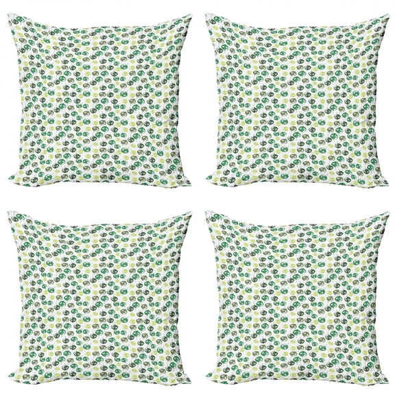 Leaves Throw Pillow Cushion Case Pack of 4, Rhythmic Print of Nature Evergreen Leaf Botany, Modern Accent Double-Sided Print, 4 Sizes, White Multicolor, by Ambesonne