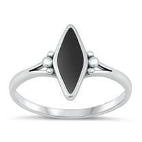 CHOOSE YOUR COLOR Marquise Black Simulated Agate Ring .925 Sterling Silver Band CZ Female Size 5