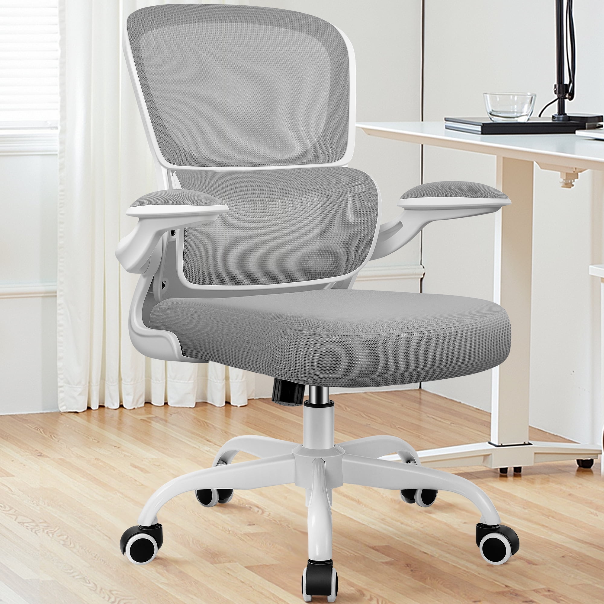 COOLHUT Office Chair, Ergonomic Desk Chair with Lumbar Support and Adjustable Armrests, Breathable Mesh Computer Gaming Chair, Reclining Task Chair for Home Office, Light Gray