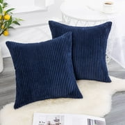Topfinel Square Decorative Striped Corduroy Throw Pillow Covers Super Soft Cushion Covers for Couch Chair, Set of 2, 18 x 18 inch 45 x 45 cm, Navy
