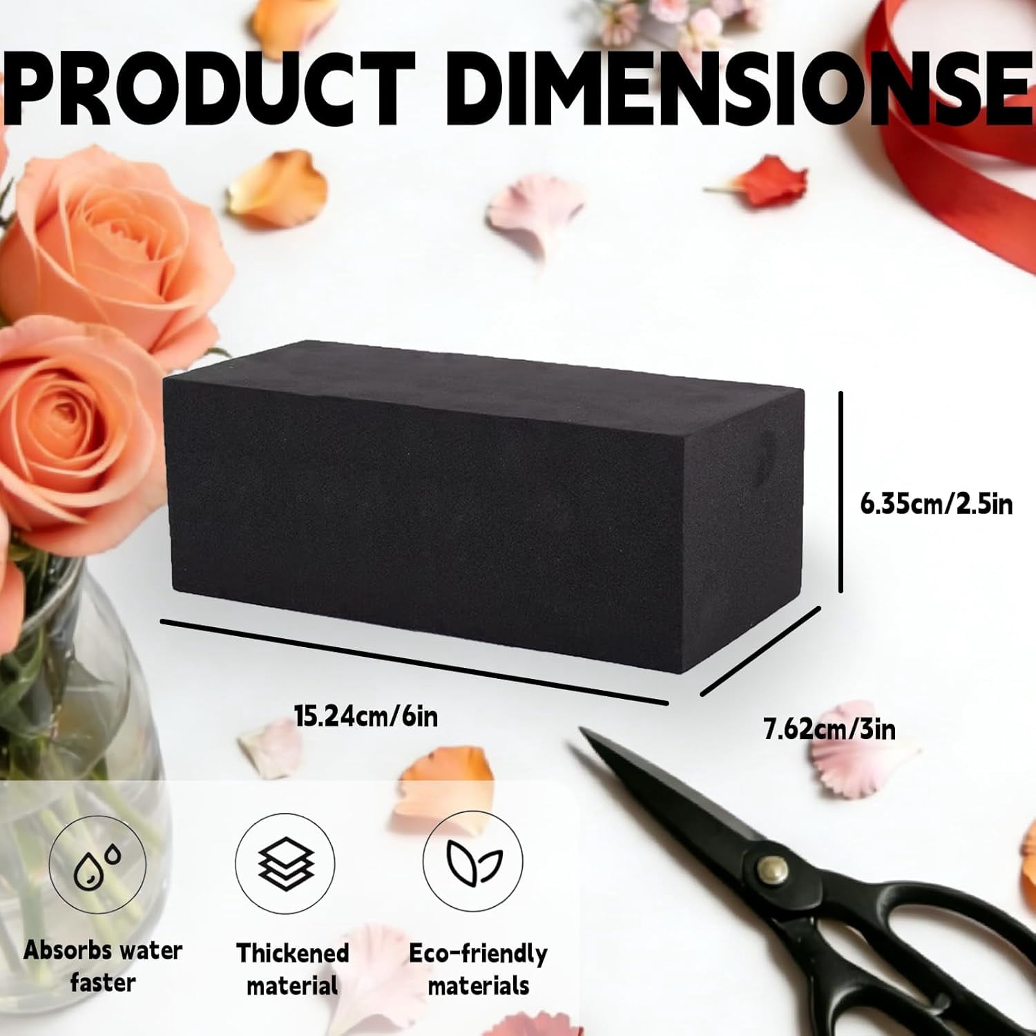 16 Piece Reusable Floral Foam Blocks black, 9 x 3 x 3 Inch, Water Resistant, for Artificial Flower Arrangements, Outdoor Planters, Wedding Decor