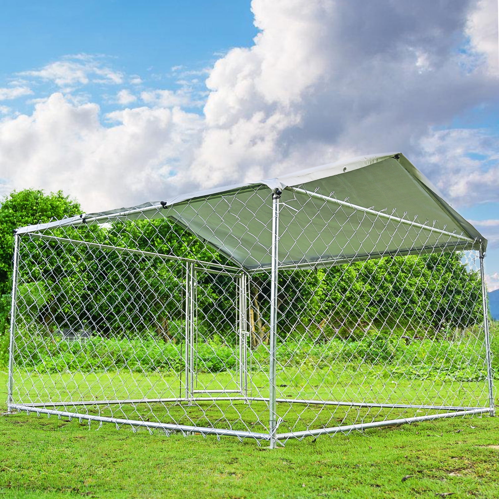 Caulitar 6.6 x 6.6 ft Large Outdoor Dog Run Kennel, Heavy Duty Dog Pets Cage Galvanized Steel Dog Fence Dog Enclosure Playpen with Waterproof Cover