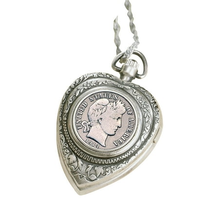 - Silver Barber Dime Heart Watch Pendant