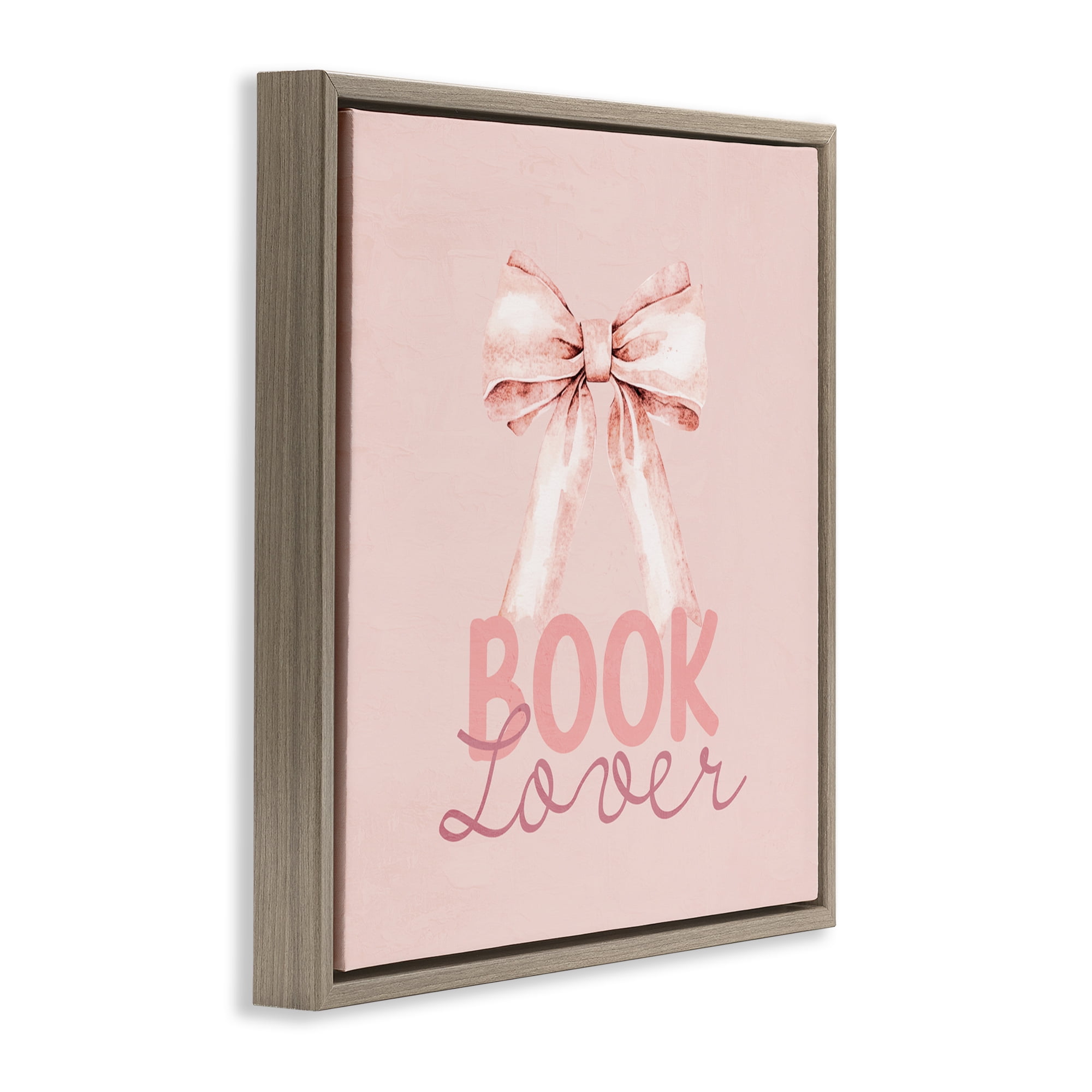 Blush Pink Book Lover Brown Framed Floater Canvas Wall Art, design by Kim Allen
