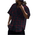 thumbnail image 2 of WREESH Men's Oversized Summer Button Down Shirts Fashion Short Sleeve Plaid Top Trendy Style Red, 2 of 7