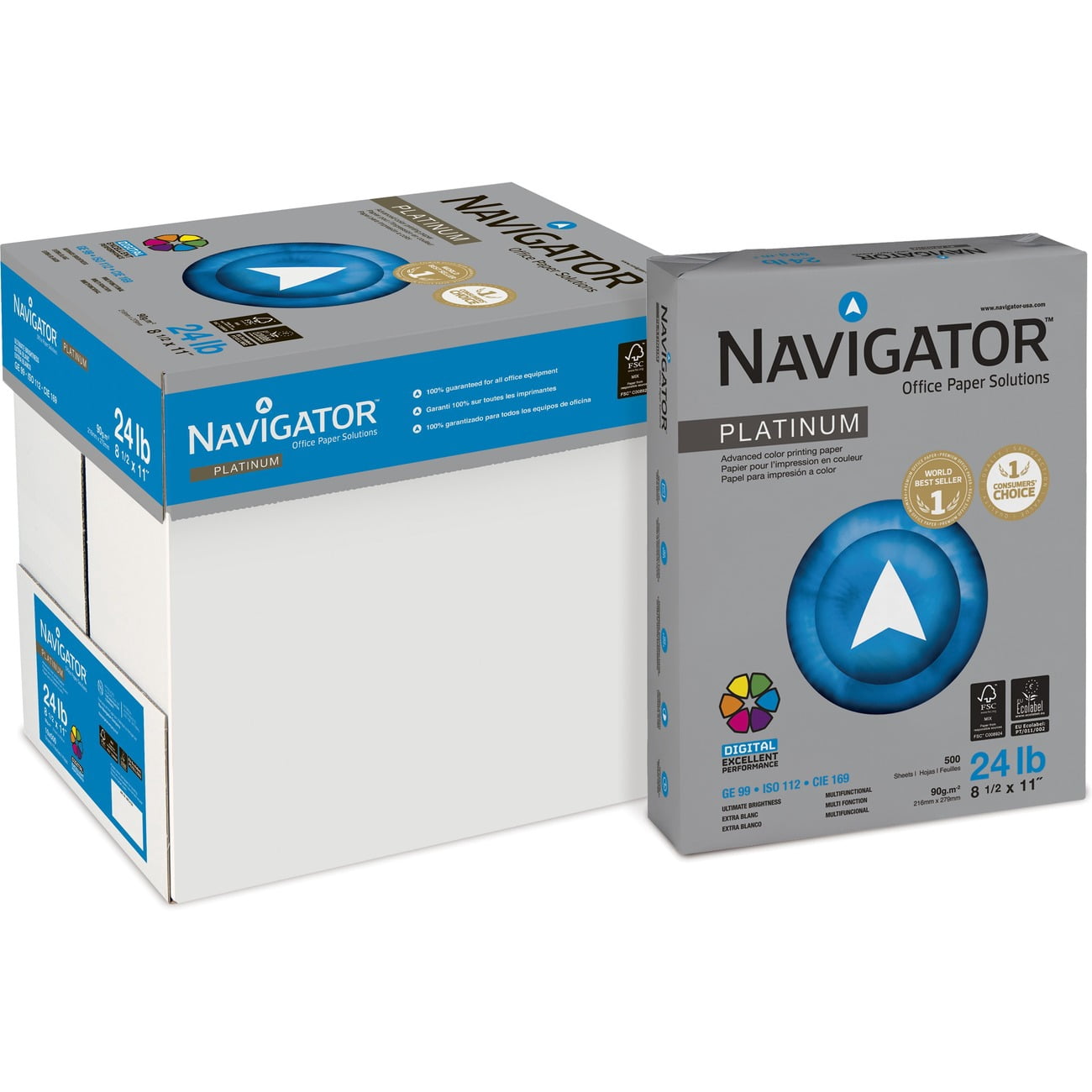 Navigator Platinum Paper 99 Brightness 24lb 8-1/2 x 11 White 5000/Carton NPL1124