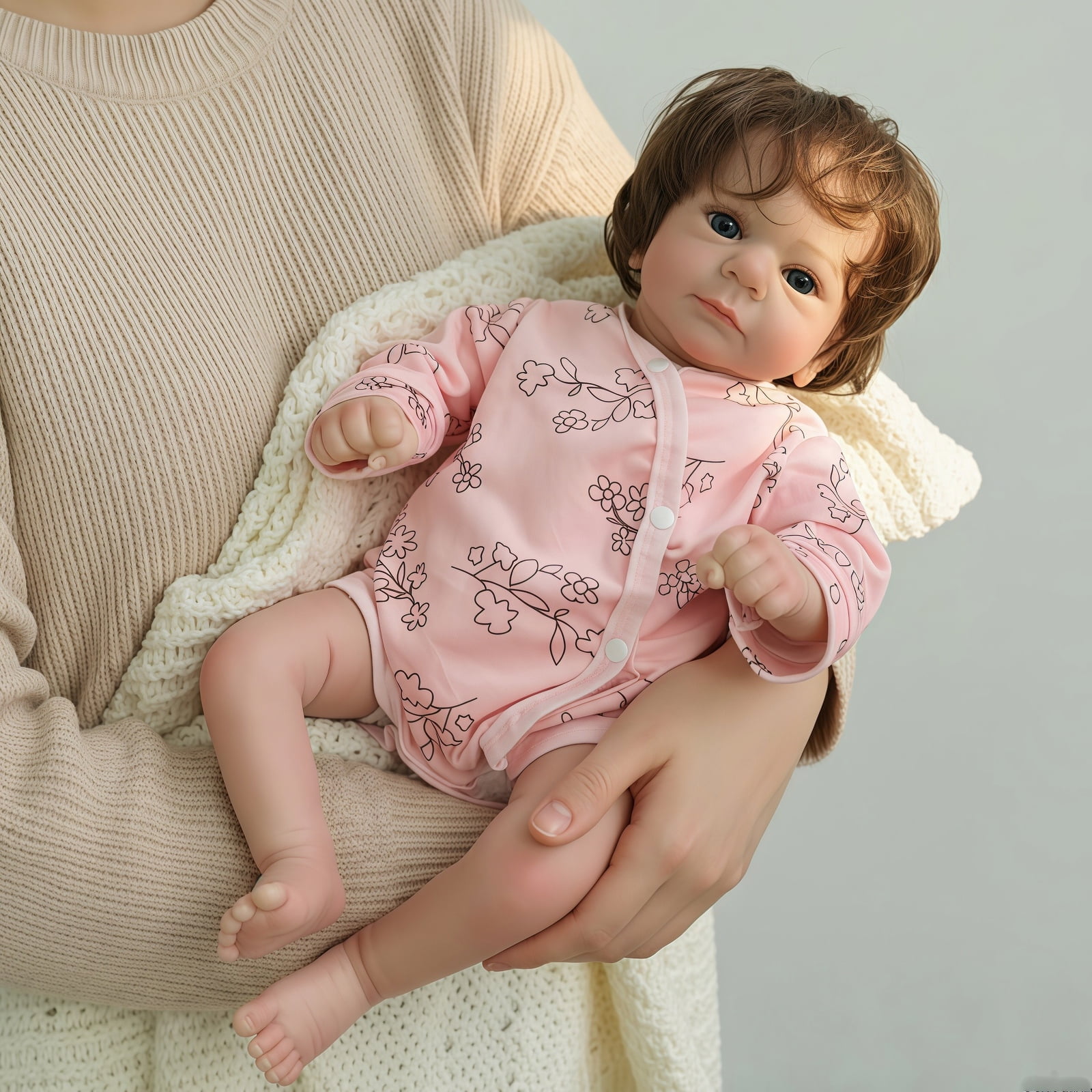 16 Inch Lifelike Reborn Baby Doll l, Soft Cloth Body , Realistic Skin Details, Hand-Painted Features, Kids Toy Age 3+