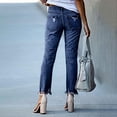 thumbnail image 3 of Women's Mid Rise Distressed Straight Leg Jeans with Raw Hem, Classic Blue Denim Casual Pants for Everyday Wear, 3 of 4
