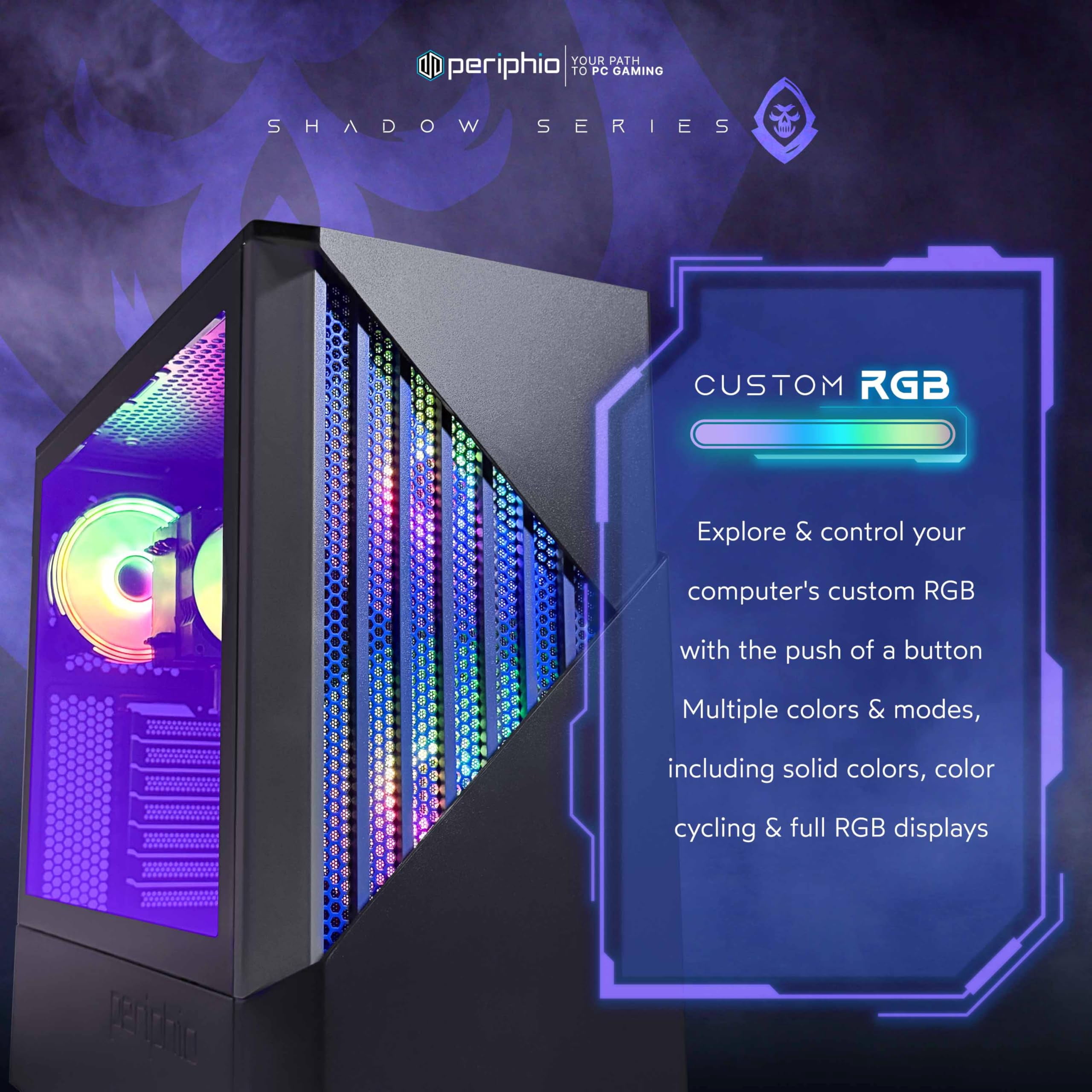 Periphio Reaper Gaming PC, AMD Ryzen 5 5500 up to 4.4GHz with Raddeon RX 6500 XT 4GB GPU (Gaming Optimized), 16GB RAM, 1TB SSD, WiFi, Windows 11 Desktop, Black, Full Battlestation