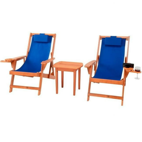 W Unlimited 2117WN-BL-CH2ET Romantic Collection Canvas Sling Chairs with Cup and Wine Holder and end table