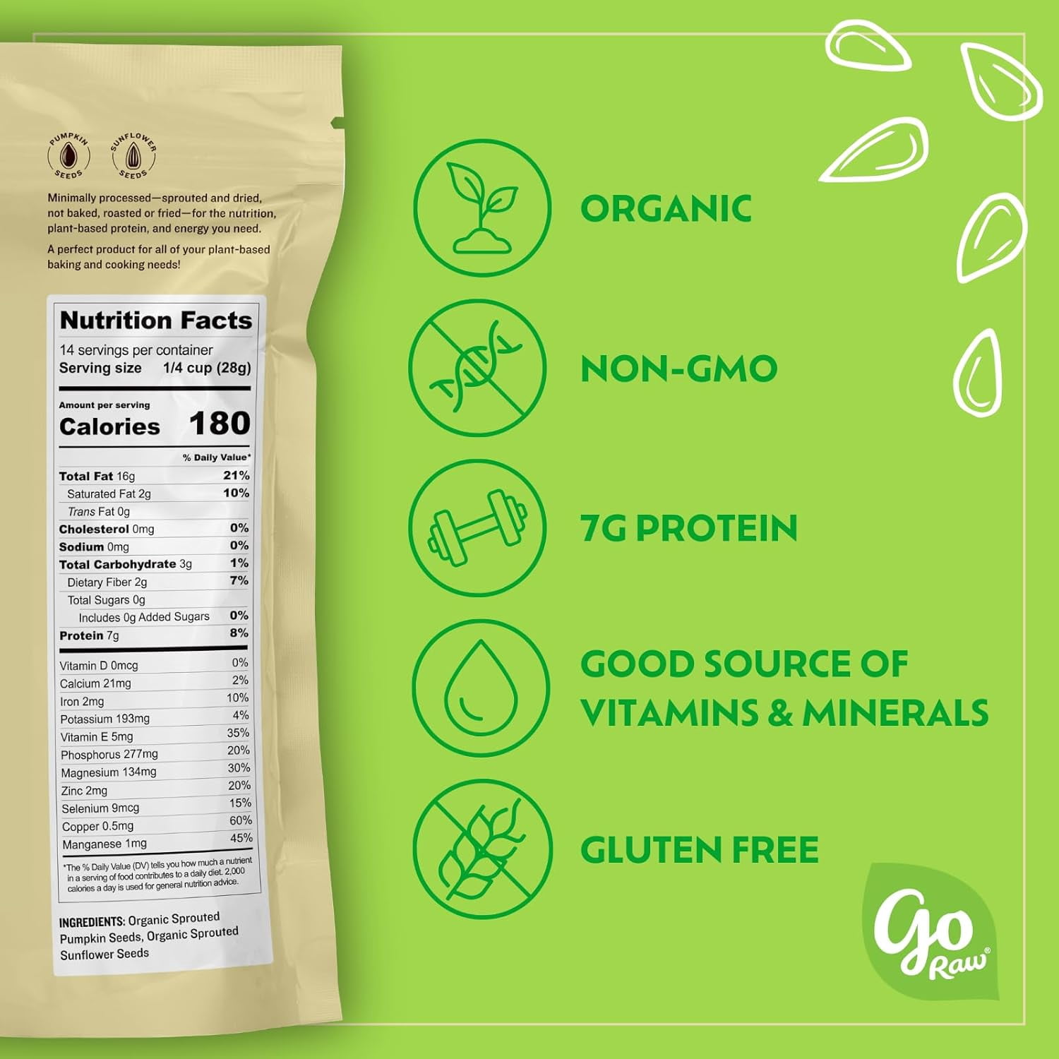 Pack of 6, Go Raw Organic Sprouted Super Simple Seeds - Sunflower and Pumpkin Seeds, 4 oz