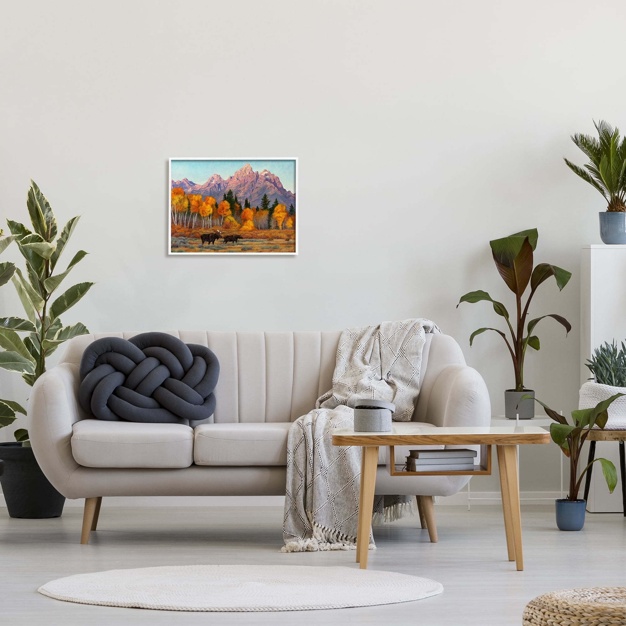 Stupell Industries Wildlife with Autumn Scenery Landscape Painting White Framed Art Print Wall Art, 20 x 16