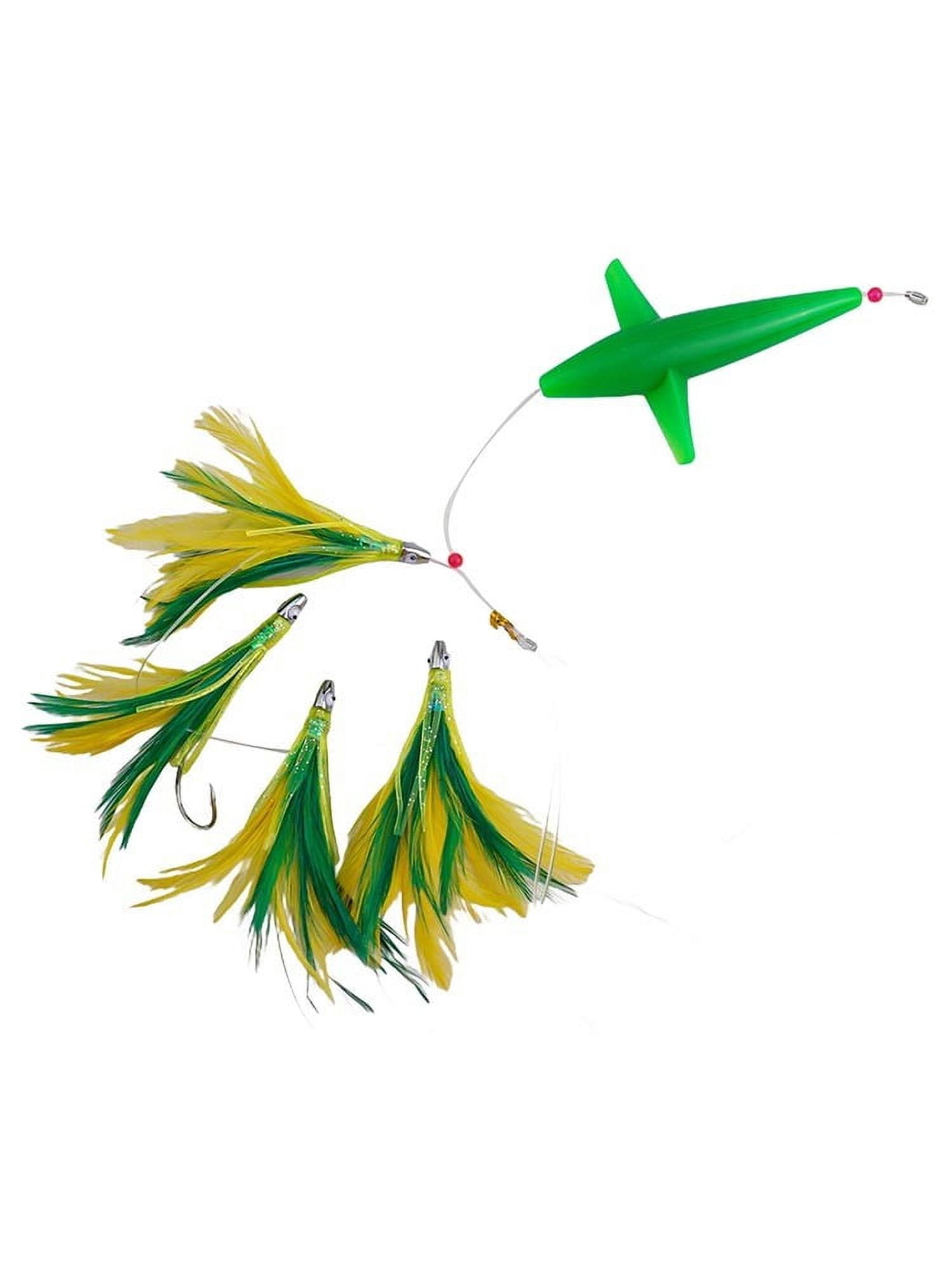 YAAQII for Feather Trolling Skirt Tuna Lure Big Game Fishing Bait Rigged with Steel Hook Dark Green Blue Plastic Offshore Saltwater Trolling Lures Bird Teaser