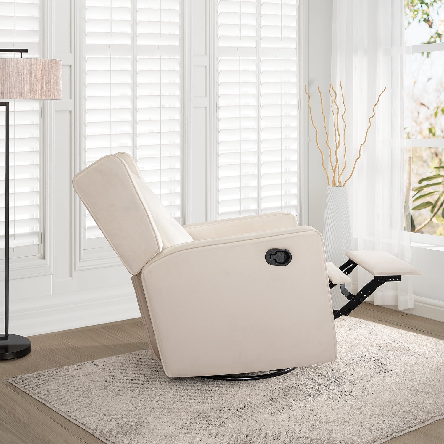 Relieve Muscle Aches with Nursery Glider, Upholstered Rocker Recliner Comfortable Rocking Chair with 360° Swivel Motion, Soft Cushions for Nursing and Bonding, Baby Reclining Chair - Cream