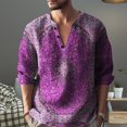 thumbnail image 5 of Bohemian Retro Floral Shirts for Men, Split V Neck Three Quarter Sleeve Printed Tops, Soft Loose Fabric for Travel Camping and Street Style Outfits Purple XXXXXXL, 5 of 5