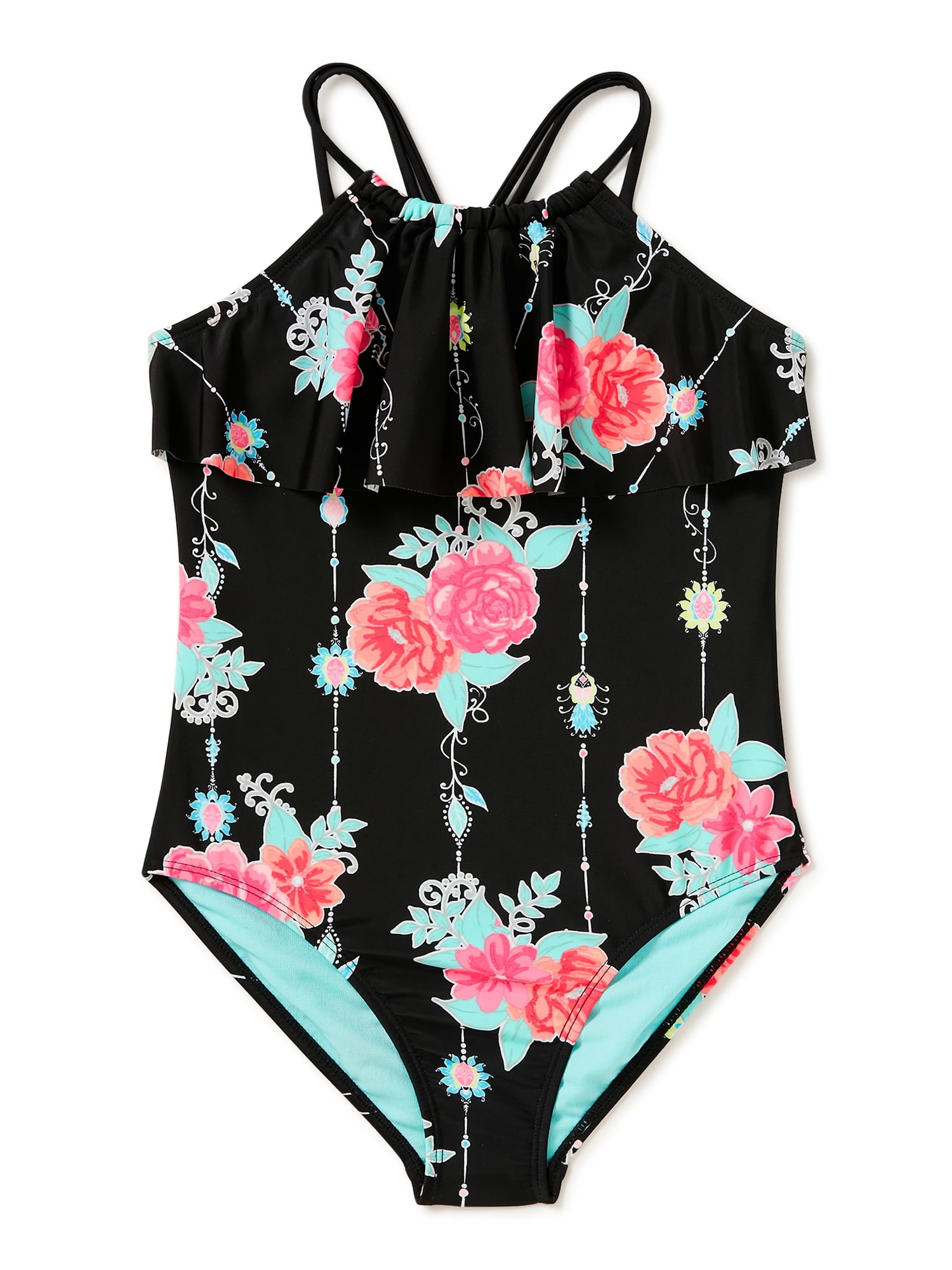 Wonder Nation - Wonder Nation Girls One-Piece Swimsuit with Flounced ...