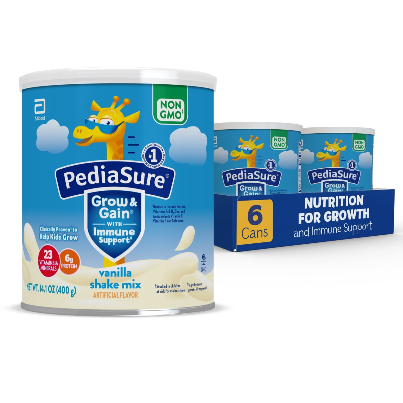 PediaSure Grow & Gain Shake Mix Powder, Vanilla, 14.1oz Can, 6 Cans