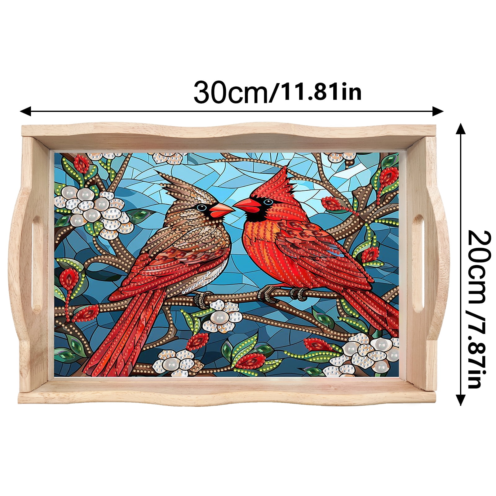 FLOPESN DIY Diamond Art Painting Handmade Wooden Tray,Creative Design Serving Dinner Plate for Coffee Living Room Home Organizer-Cardinal