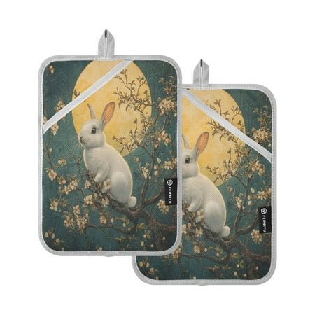 BZSMCE Pot Holder Oven Mitts Cooking baking Jade Rabbit Moon and Osmanthus Tree Creative Pattern Size:7x9.8in