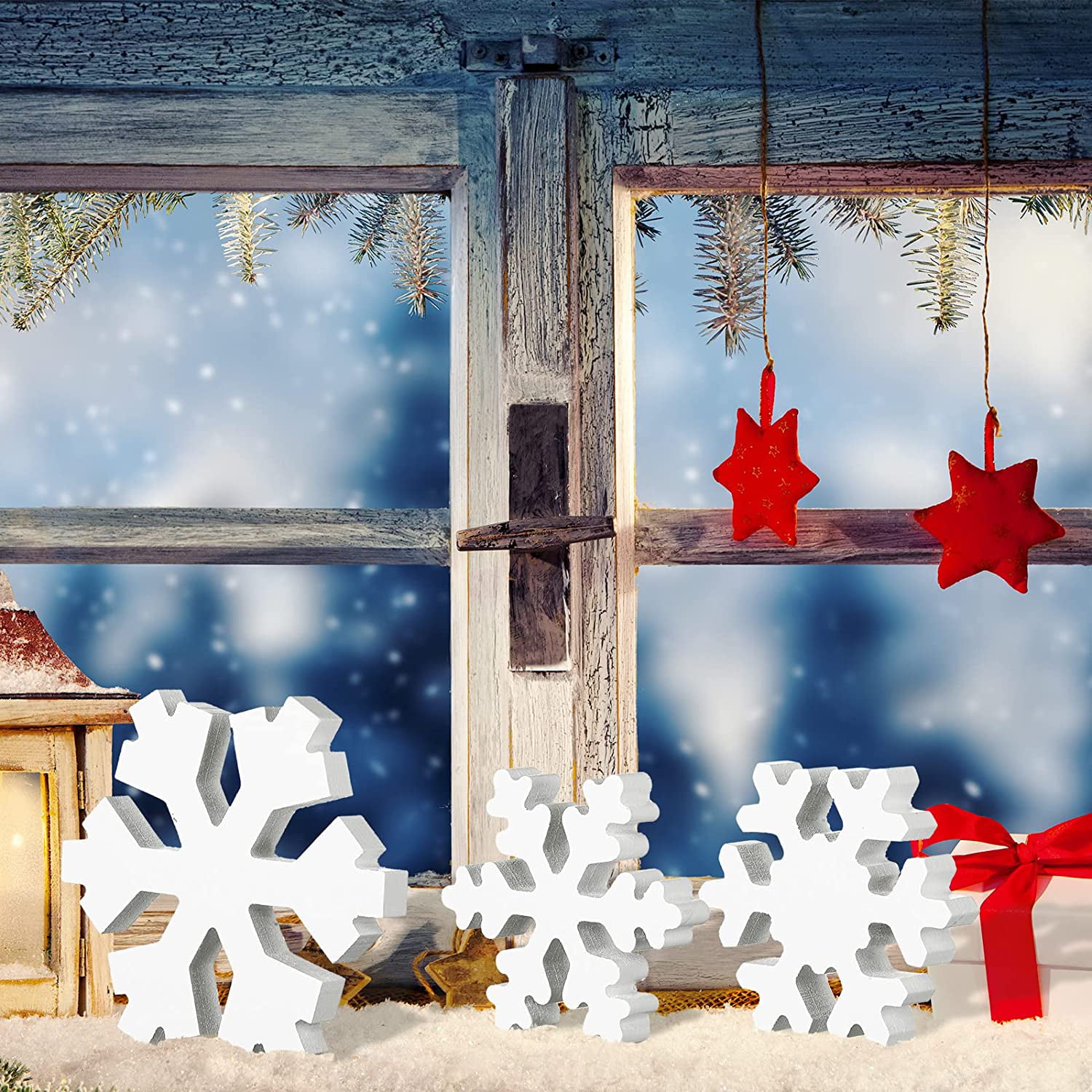 3 Pcs Wooden Snowflake Decor Winter Snowflake Signs Christmas Tiered Tray  Decorations Wonderland Snowflake Wood Blocks Farmhouse Christmas Decor for  Xmas Country Table Shelf (White) 