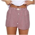 thumbnail image 2 of CALAFEBILA Cotton Bermuda Shorts for Women Plus Size Plaid Elastic Waist Casual Summer Shorts for Women with Pockets, 2 of 5