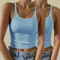 thumbnail image 2 of DJskiyers 2 PC Womens Camisole Tank Tops Trendy Knit Tshirt Crew Neck Crop Tops Summer Ribbed Tops Basic Fitted Shirt, 2 of 6