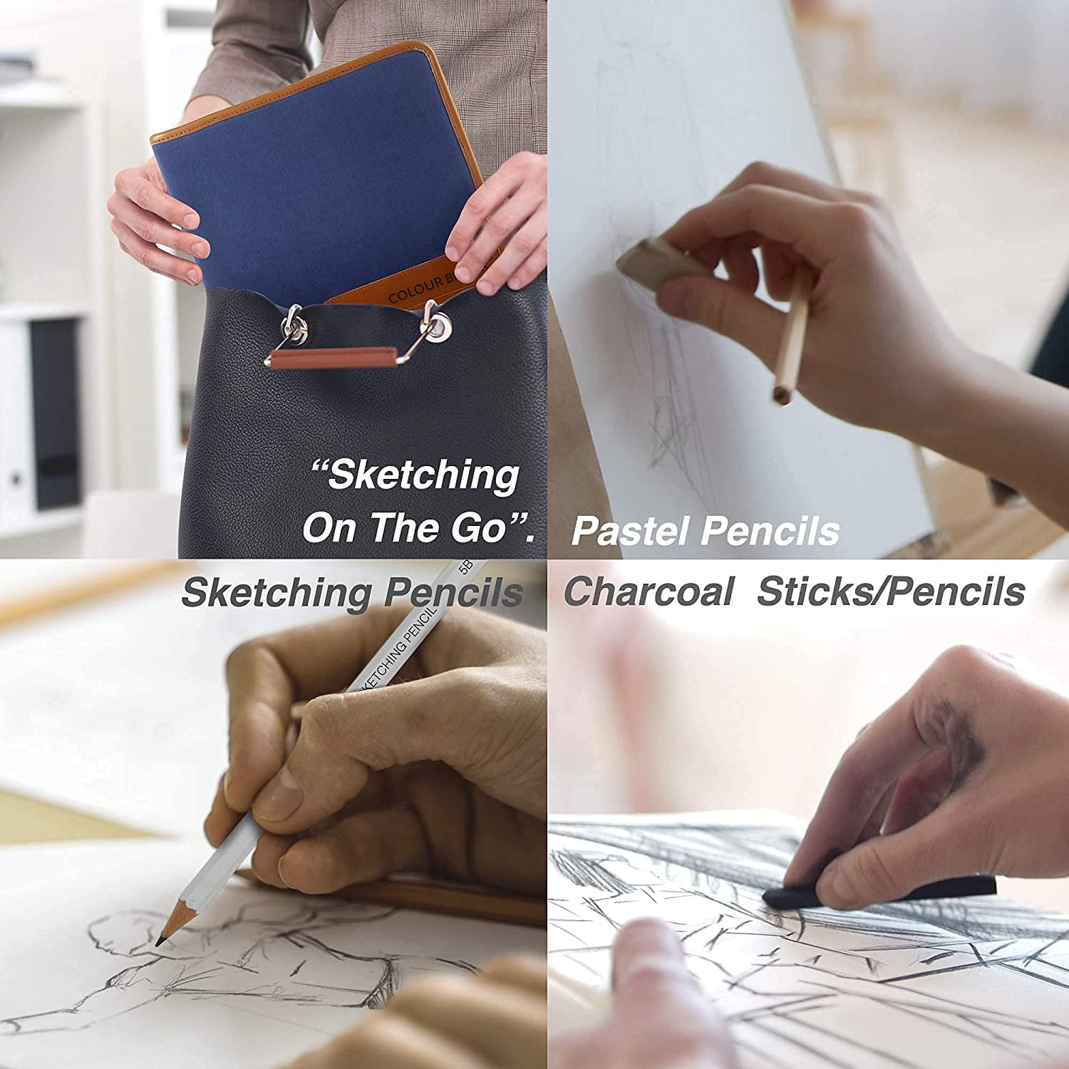 COLOUR BLOCK 37pc Sketching Travel Art Set with 60-Sheet Pad, Pencils, Charcoal, Graphite Sticks, and Tools for Artists on the go