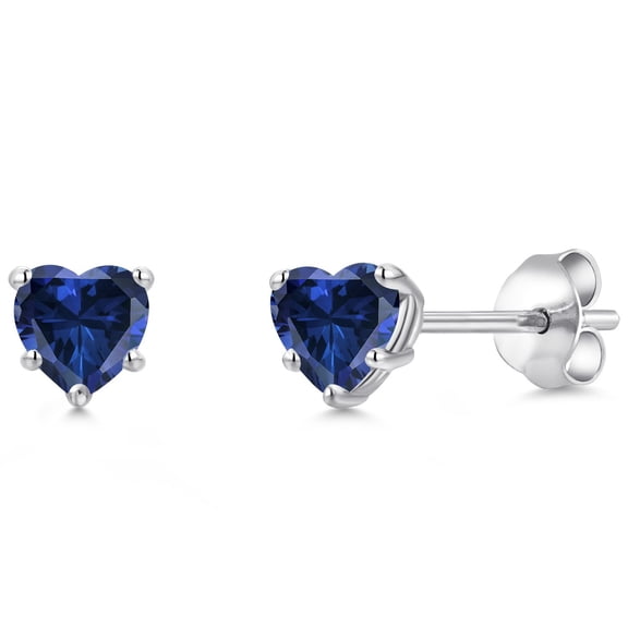 Gem Stone King 1.00 Cttw Blue Created Sapphire Stud Earrings for Women Men | 925 Sterling Silver | Heart Shape 5MM