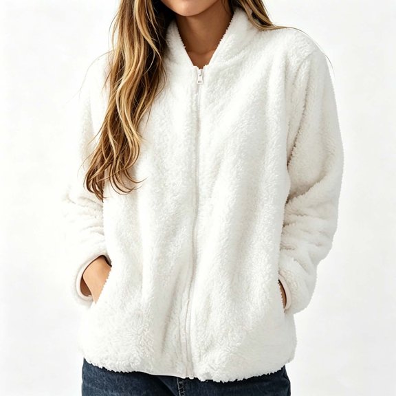KICILVS Womens Fuzzy Sherpa Fleece Jacket Zip Up Stand Collar Soft Lightweight Winter Outerwear Warm Cozy Coat