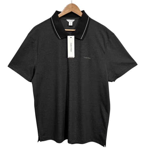 Calvin Klein Men's Active Tex Tipped Interlock Polo Shirt Size L Gray-Black