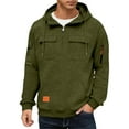 thumbnail image 6 of Dresfit Mens Big and Tall Sweatshirts Fleece Quarter Zip Pullover Hooded Long Sleeve Workout Hoodies Winter Fall Lined Multi Pockets Warm Sweatshirt Army Green 3XL, 6 of 9