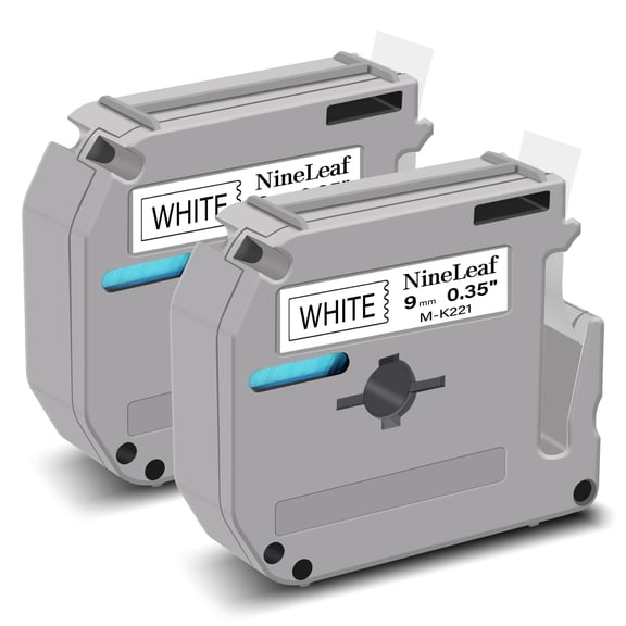 NineLeaf 2PK Compatible for Brother P-touch M-K221 M-K221s M221 3/8" 9mm Black on White Label Maker Tape Refills for PT-45m PT-65 PT-70bm