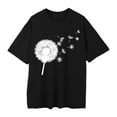 thumbnail image 3 of Women's Short Sleeve T-Shirt Black Summer Short Sleeve Women's Dandelion Print Loose Casual Crew Neck T-Shirt Women Spandex Shirts, 3 of 3
