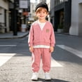 thumbnail image 2 of Baby Boy Fall Winter Clothes Toddler Kids Solid Outfits Long Sleeve Sweatshirt Tops + Joggers Pants Set Pink,4-5 Years, 2 of 8